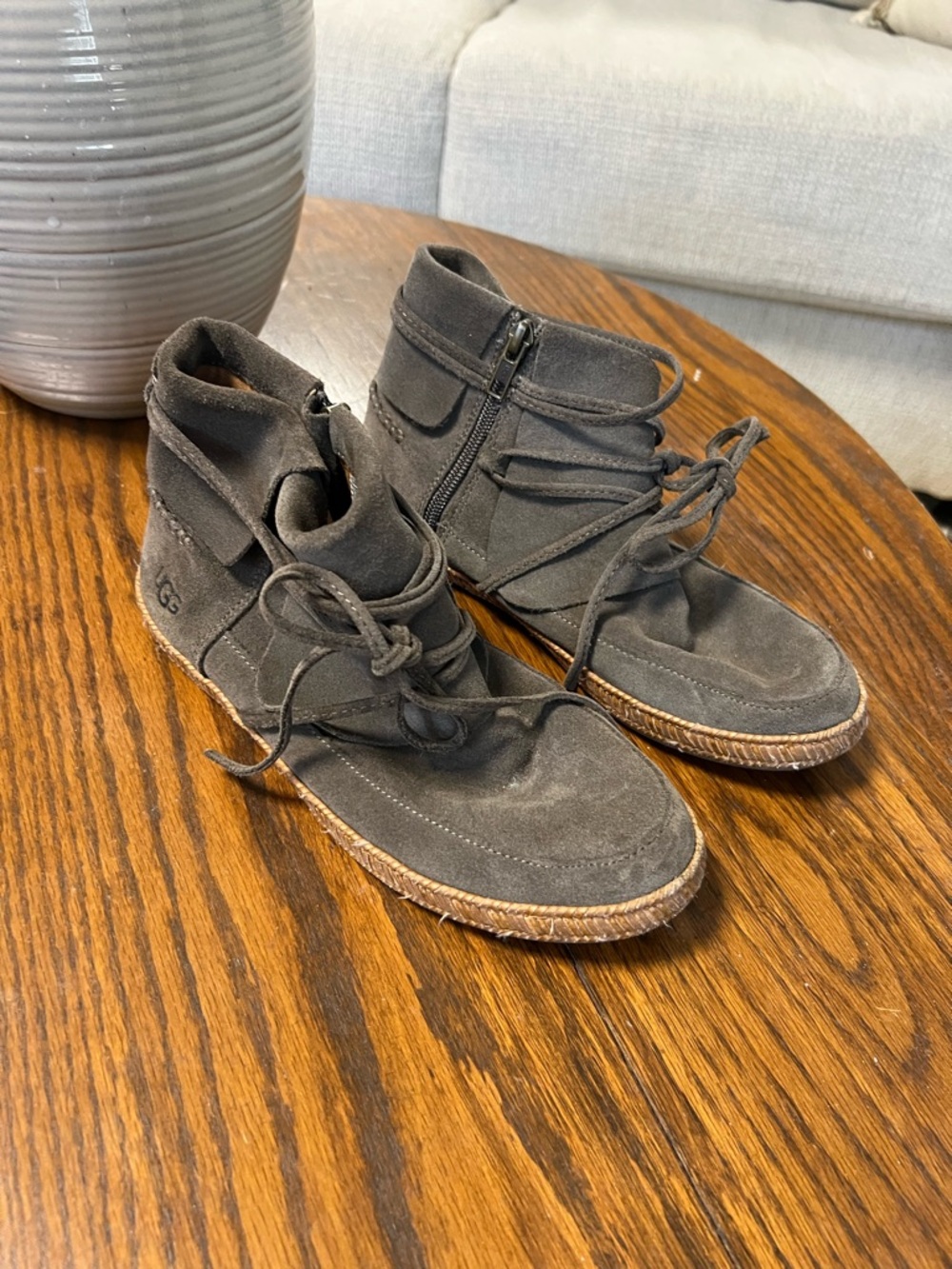 UGG Men's Dark Gray Suede Chukka Boots with Espadrille Trim